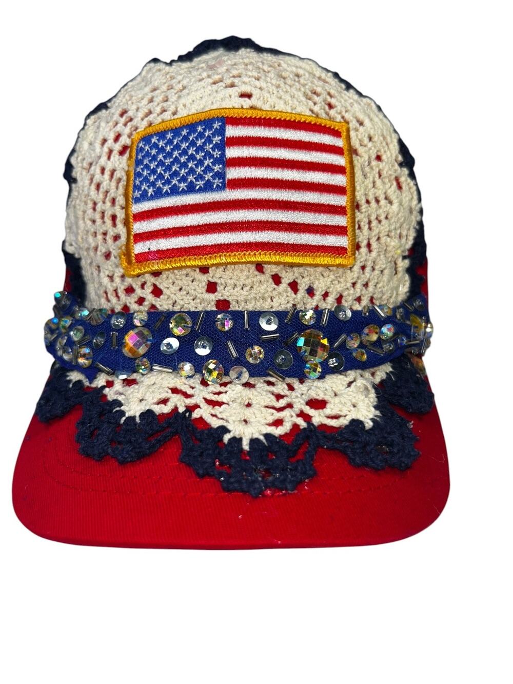 OOAK Patriotic American Flag Upcycled Baseball Cap – Handmade